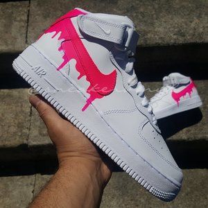 Nike Air Force 1 Mid Pink Paint Drip Custom NWT